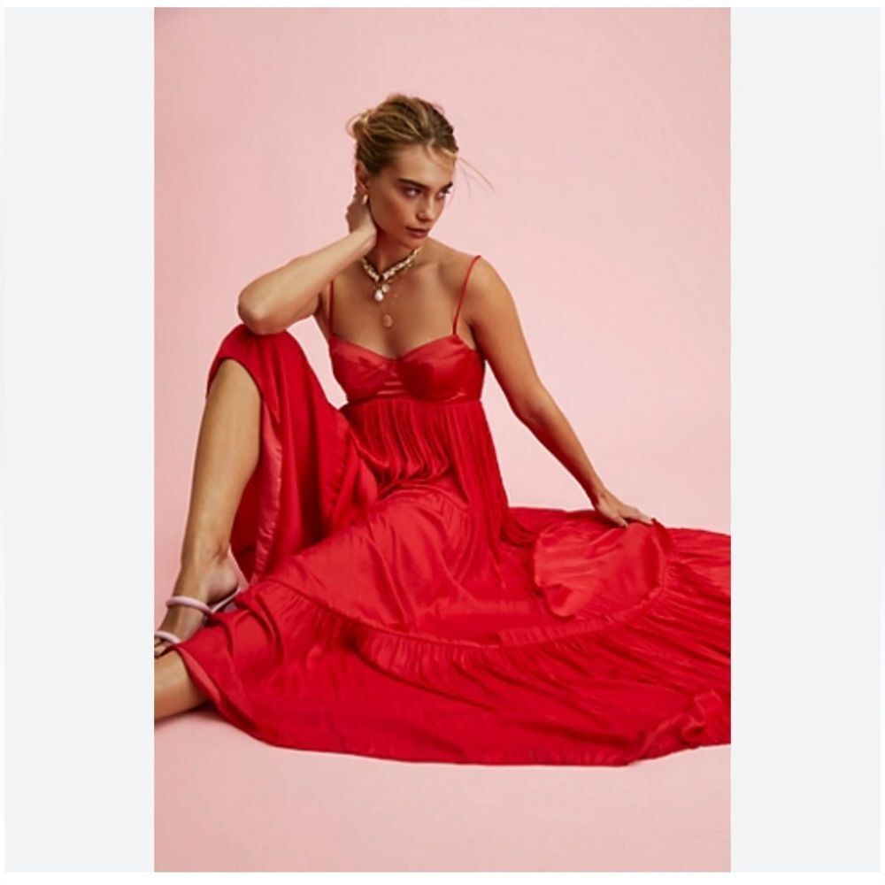 Free People Red Satin Maxi Dress